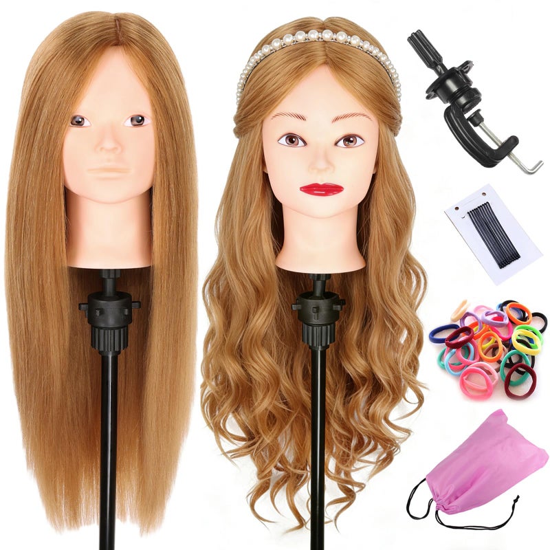 Leeven Mannequin Head With Human Hair 22-24 Inch Blonde 60% Real Hair Cosmetology Manicans Head for Practicing Braiding Styling Cutting Doll Head with Clamp Holder - Image 1